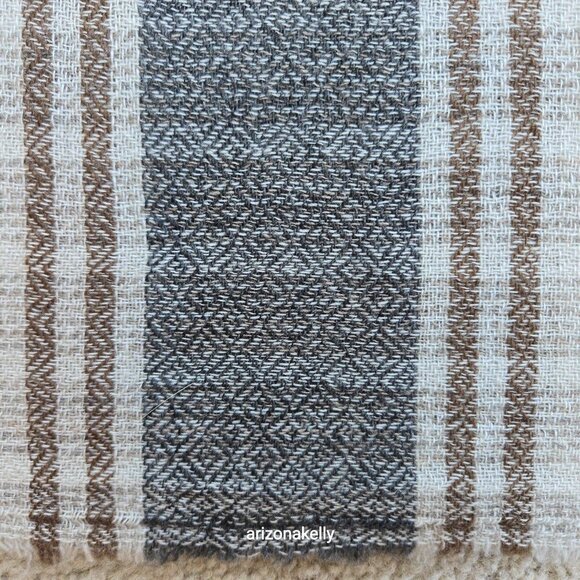 Cashmere Woven Scarf Stripes Brown Grey Nepal - Picture 7 of 11